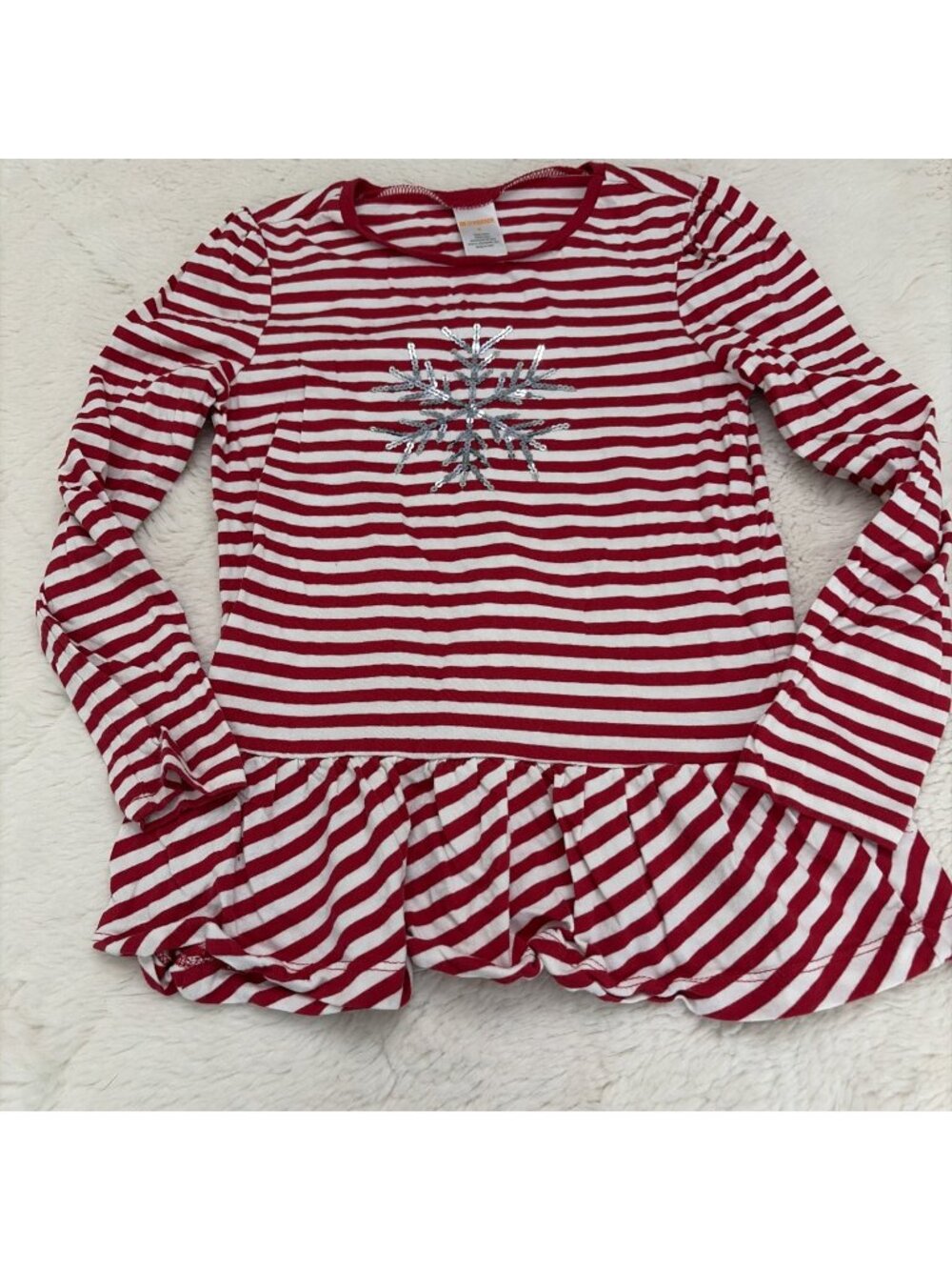 Gymboree Girls Candy Can Stripe Sequin Snowflake Ruffle Tee 8 Cotton Christmas